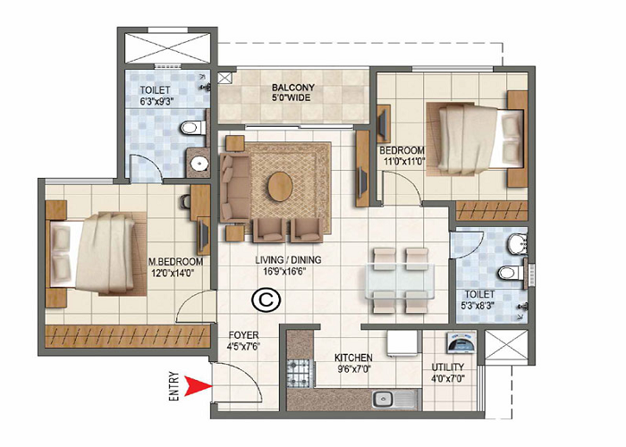 Featured Image of Prestige Forest Edge 3 BHK Floor Plan