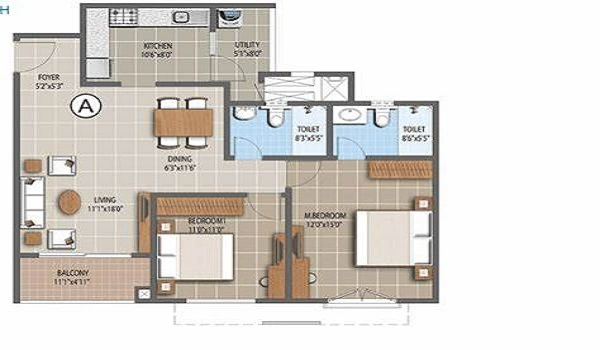 Featured Image of Prestige Forest Edge 2 BHK Apartment Floor Plan